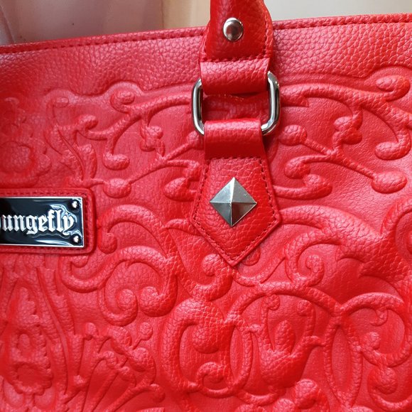 Loungefly Red Lattice Skull Tote - Picture 7 of 13